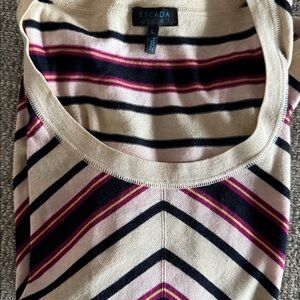 Escada Long Sleeve Top - Black, White, Pink Stripes - Gently Worn